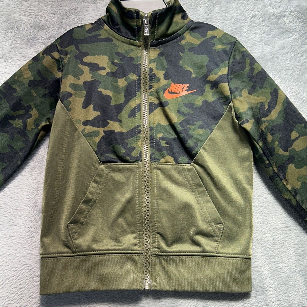 Nike Track Jacket Toddler Boys 3T Green Camo Full Zip Logo Athletic Polyester